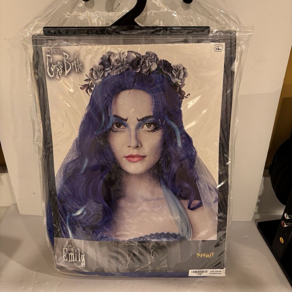 Spirit Halloween Corpse Bride Emily Flower Crown W/ Veil, Wig, Fingerless Gloves - Picture 2 of 9